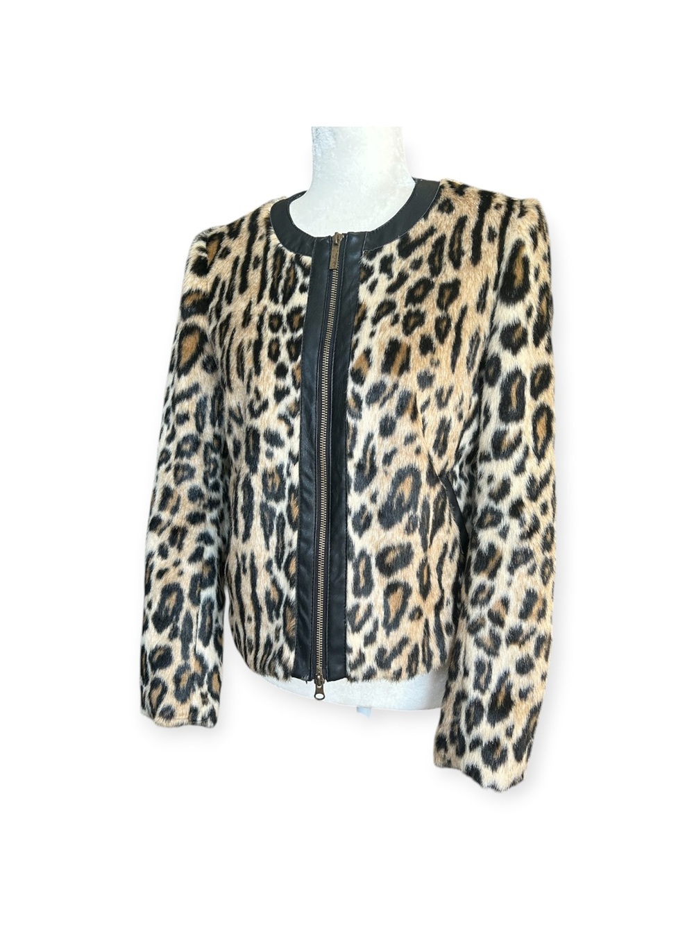 Olsen Leopard Print Faux Fur Jacket – very soft - Size S